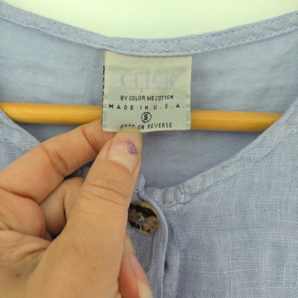 Click By Color Me Cotton 100% Linen Blouse Light Blue Size Small - Picture 5 of 6